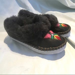 Hand Crafted Black Moccasins with Colorful Embroidery